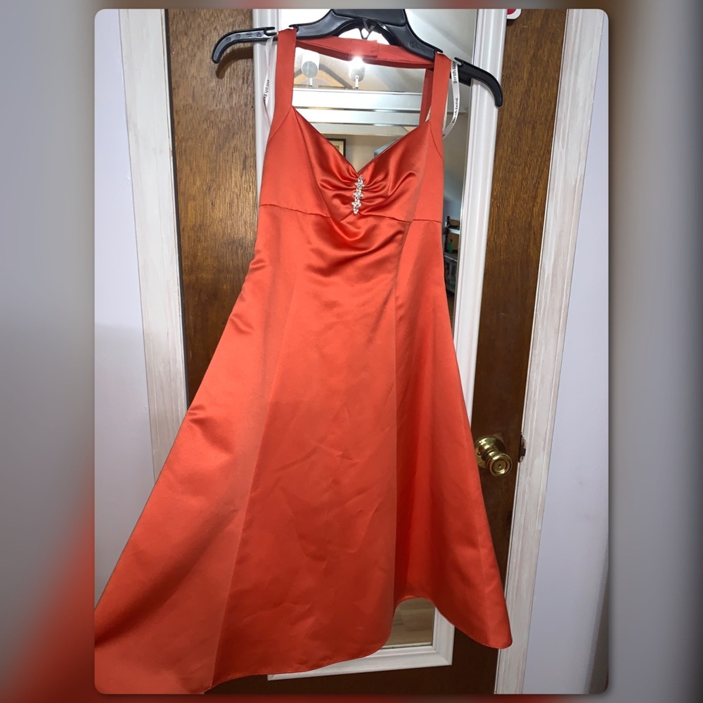 Orange David's Bridal A-line Halter Dress
